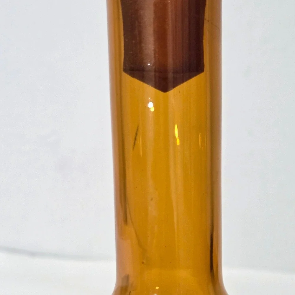 Vintage Amber Glass Decanter w/ Stopper Mid Century Modern Bottle Amber Retro